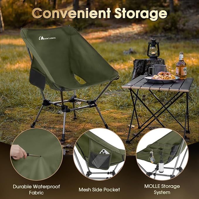 MOON LENCE Portable Camping Chair Plus, Upgraded Comfort & Size, Compact and Lightweight Still, Folding Chair for Backpacking & Hiking, 330Lbs Capacity (Green)