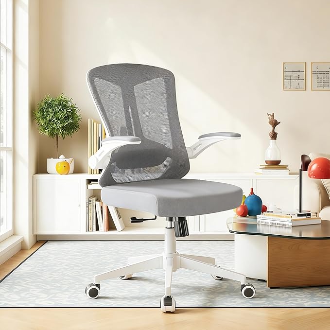 Ergonomic Office Chair - 400LB Comfy Desk Chairs with Lumbar Back Support, Mesh Computer Chairs with Wheels and Arms for Home Office, Study (Gray-Without Headrest)