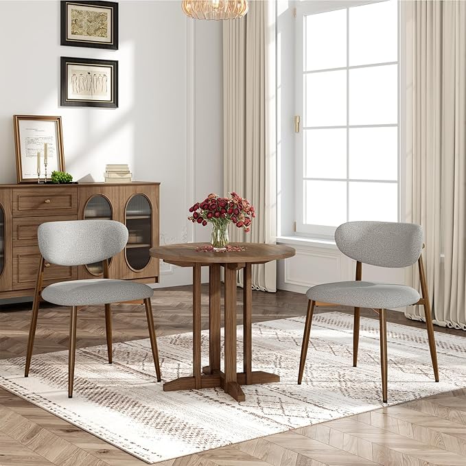 Dining Chairs Set of 2, Curved Back Kitchen Room Chairs with Metal Legs and Anti Slip Pads, Upholstered Dining Chair for Home and Restaurant, Light Grey
