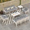 Patio Kingdom 10 Piece Outdoor Patio Furniture Set, Outdoor Couch with Washable Thick Gray Cushions, Coffee Table & Side Table, Patio Conversation Sets for Lawn, Garden, Porch, Balcony (White Frame)