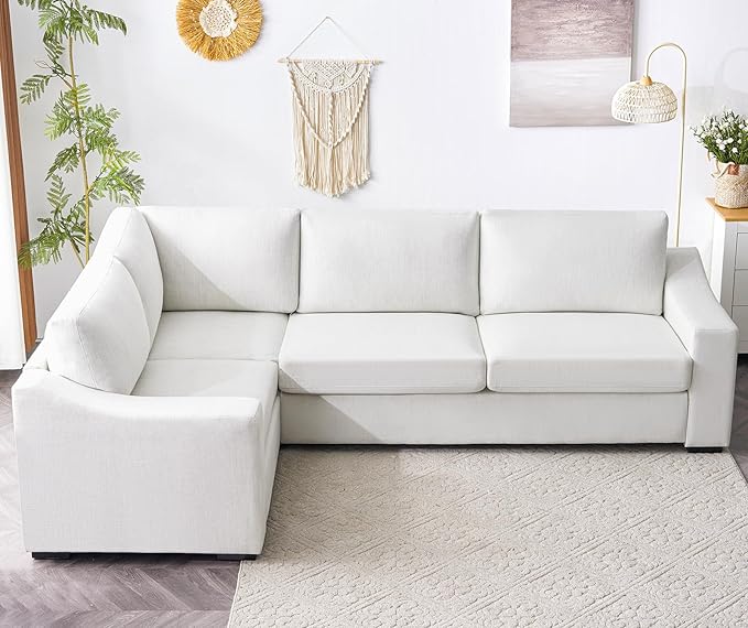 ELUCHANG Convertible Sectional Sofa, L Shaped Couch, Natural Linen Fabric Couches with Extra Deep Seats, Big Comfy Couch Upholstered Modern Corner Sofa for Living Room, Office, White