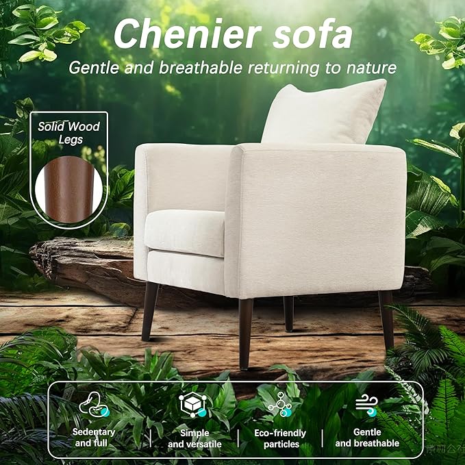 QKFF Barrel Accent Chair Set of 2 with Back Pillow, Large Upholstered Armchair with Solid Wood Legs Modern Reading Chairs for Living Room Bedroom