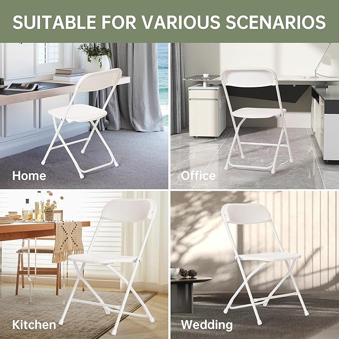 10 PCS Plastic Folding Chair, Portable Commercial Chair, 450 LB Capacity Premium Plastic Folding Chairs, Folding Chair for Wedding Party Outdoor Indoor, Stackable Folding Chairs White