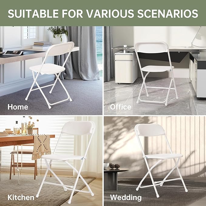 40 PCS Plastic Folding Chair, Portable Commercial Chair, Heavy-Duty Plastic Folding Chairs, Folding Chair with 450 LB Capacity for Wedding Party Outdoor Indoor White