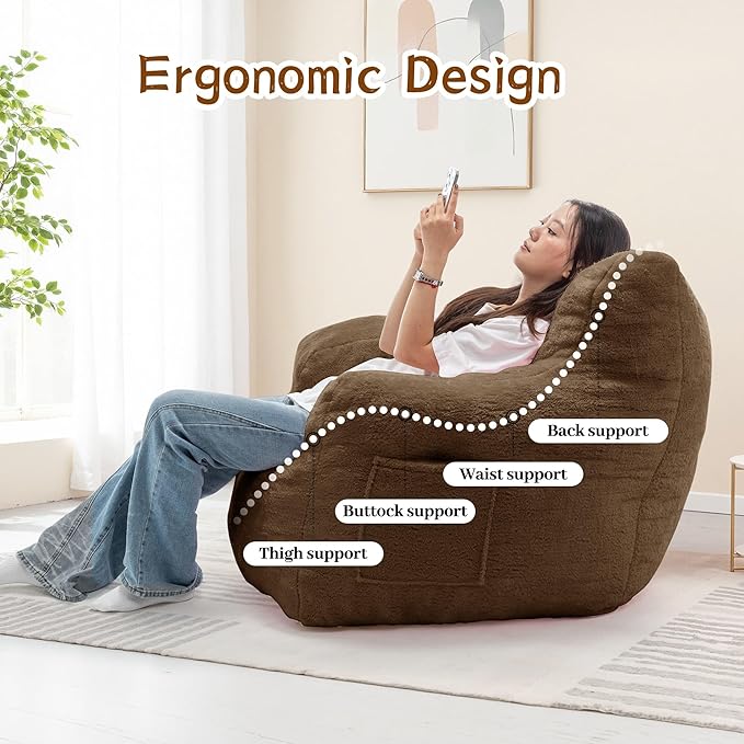 Bean Bag Chair for Adults and Kids, Small Comfy Beanbag Lounge Floor Sofa Reading Chair with Armrests, Mini Cloud Sofa for Living Room, Bedroom and Game Rooms, Plush Chair with Memory Foam