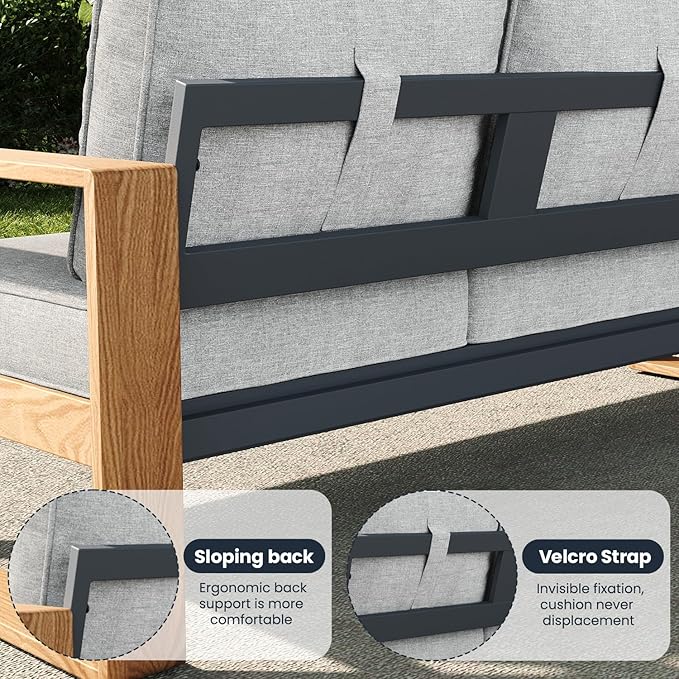 5 Pieces Aluminum Patio Furniture Set, Outdoor Conversation Sets with High Backrest Sofa and Coffee Table for Garden and Backyard