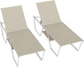 PHI VILLA 78" Oversized Outdoor Chaise Lounge Chair Set of 2, 27" Extra Wide Foldable, 5-Position Adjustable, UV50+ Textilene Mesh, Rust-Proof Aluminum Frame, Khaki Beige