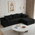 Sectional Cloud Boneless Couch for Living Room Bedroom, Comfy Modern L Shaped Modular Sofa with Right Chaise, Deep Seat Upholstered Memory Foam Couch in Box, No Assembly (Fine Striped Corduroy, Black)