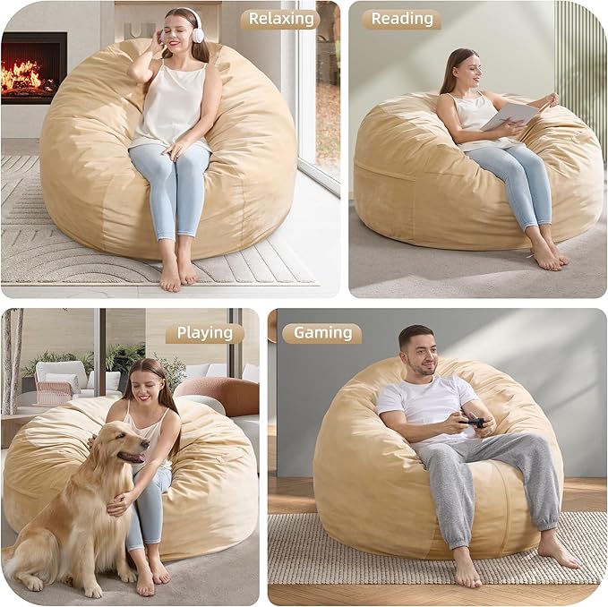 Hobestluk 4FT Bean Bag Chair Giant Bean Bag Chairs for Adults Large Bean Chairs with Removable Cover, Beanbag Chair with Filler, Adult Bean Bag Chairs for Living Room, Bedroom