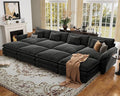 CDCASA 154" Oversized Modular Sectional Sofa Bed, Comfy Cloud Couch w/ 4 Ottoman, 8-Seater Chenille Deep Seat Sofa Bed Modern Sofa Couch for Living Room, Bedroom, Apartment, Office, Black