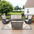 Belord 5 Piece Outdoor Patio Furniture Set - Outdoor Conversation Couch and Loveseat Glider Chair Furniture Set with Rattan Coffee Table for Deck Balcony Poolside Brown Wicker/Beige Cushions