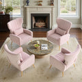 Nalupatio Modern Accent Chairs for Set of 4 Upholstered Velvet Fabric Reading Chair Mid Century Arm Chair Comfy Armchair for Living Room,Pink