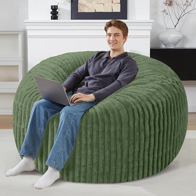 Homguava 4 FT Bean Bag Chair,4' Big Bean Bag,Large Bean Bag Chairs for Adults with Memory Foam Filled,Comfy Beanbag Chairs Soft Bean Bag Sofa with Dutch Corded Plush Cover-Green