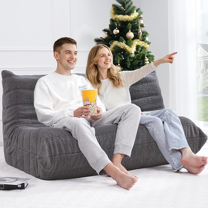 Bean Bag Loveseat Chair Big Sofa Beanbag Chair for Adults Fireside Chair Bean Bag Lounger with Memory Foam Filled for Home,Apartment or Gaming Venue（DGY Teddy）