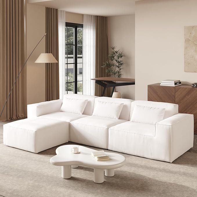 JACH L-Shaped Cloud Sectional Couch, 118" Huge Plus Modular Couch, Modern Comfy Cloud Couches with Reversible Chaise Ottoman, Sofas Furniture for Living Room, Office, Apartment, Beige