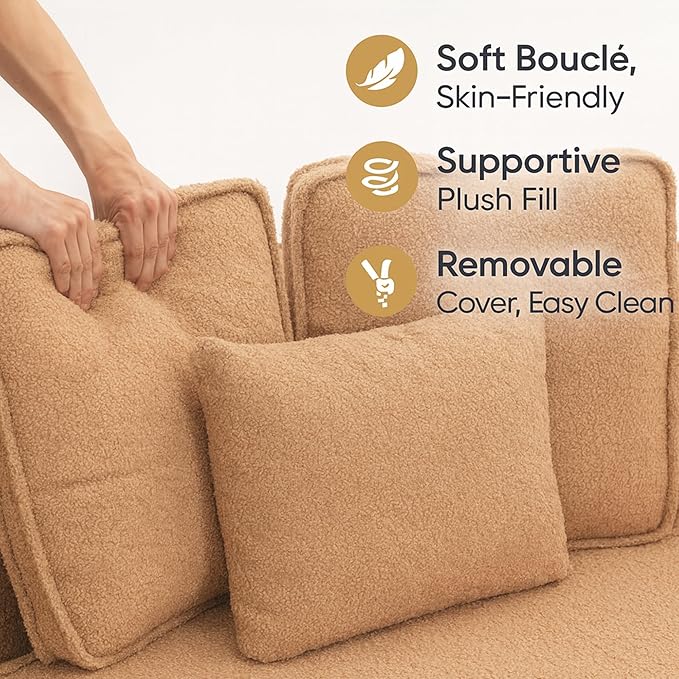 KEIKI 132" Extra Wide Teddy Modular Sectional Sofa All Foam Cushion Deep Support Cozy Theater Room Couch for Streaming Gaming Media Room Family Entertainment Comfortable Seating