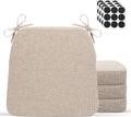 D-Shaped Indoor Chair Cushions 17" x 16" for Kitchen & Dining Chairs – 2'' Thick Seat Pads with Ties & Non-Slip Backing, High-Density Foam, Machine-Washable Covers, Set of 4 with Chair Leg Pads, Beige