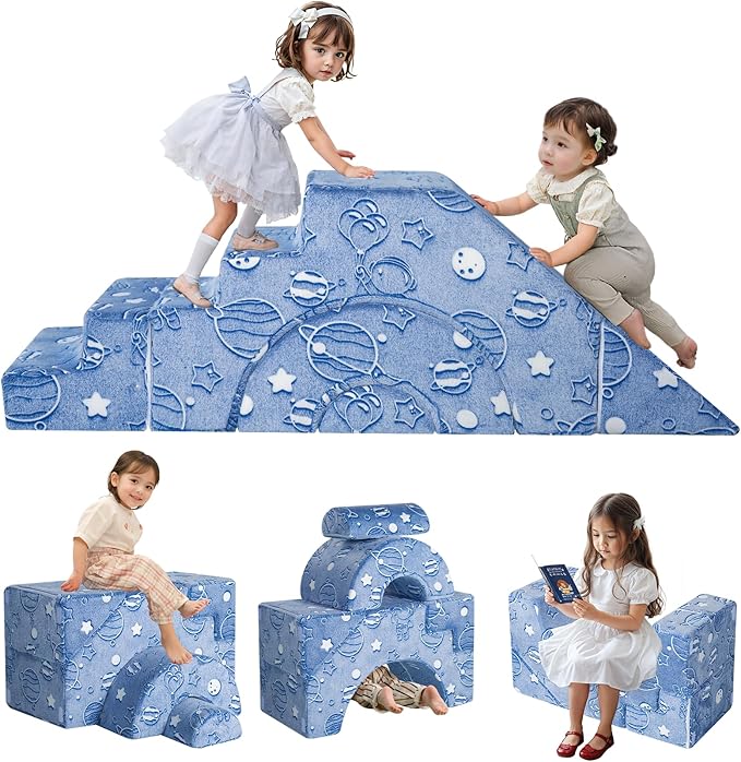 MeMoreCool Foam Climbing Toddler Couch – Modular Kids Sofa with Slide & Stair | Convertible Baby Couch for Playroom, Sectional Furniture for Crawling, Climbing, Kids’ Play
