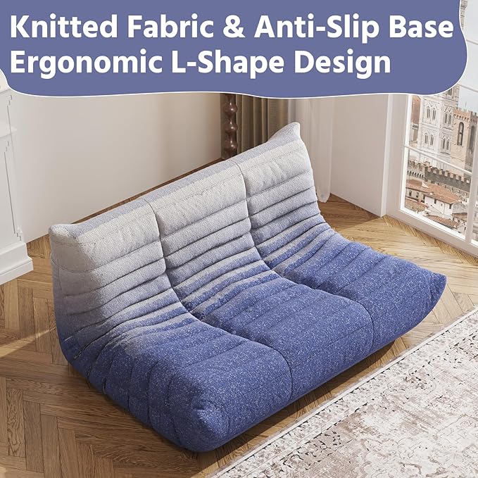 Bean Bag Chair, Fireside Chair, Large Bean Bag Chair for Adults, Bean Bag Chairs for Teens with High-Resilience Foam, Non-Slip Base Floor Lounge Sofa,Living Room (Gradient White-Blue, Loveseat)