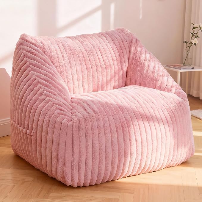 HABUTWAY Bean Bag Chair, Giant Bean Bag Chairs for Adults and Kids, Bean Bag Sofa, Lazy Floor Sofa, Faux Fur Beanbag Chair with Armrests for Living Room Bedroom (Pink)