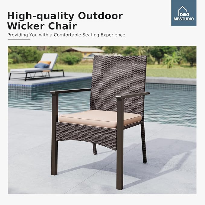MFSTUDIO Wicker Patio Chairs Set of 4, Outdoor Furniture Dining Chairs, Extra-Wide Patio Chair Set with Zipper Cushions, Rattan Outdoor Chair Sets of 4, Deck, Porch