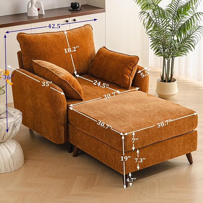 Oversized Accent Chair with Ottoman,All Seats Storage,Comfy Big Armchair,24.5'' Deep Seat,Upholstered Living Room Chairs,Reading Chair,Lounge Chair for Bedroom,Office,Chenille,Yellow
