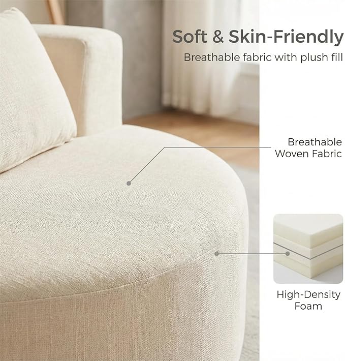 Furnimart Oversized Barrel Accent Chair, 360° Swivel Round Upholstered Sofa, Chenille High-Resilience Sponge, No Assembly Wide Seat for Living Room, Bedroom, Apartment (Beige)