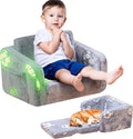 Lamerge 2-in-1 Soft Toddler Couch Fold Out,Foldable Toddler Chair, Glow in The Dark Kids Sofa for playroom,Convertible Foam and Floor Cushion for Boys and Girls (Grey and Football)