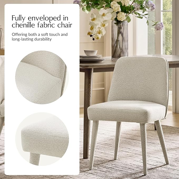 HULALA HOME Modern Dining Chairs Set of 4，Linen Fully Chenille Upholstered Dining Room Chairs Set with Foot Peg, Solid Wood Frame, Armless Kitchen Accent Chairs for Living Room Bedroom Reception