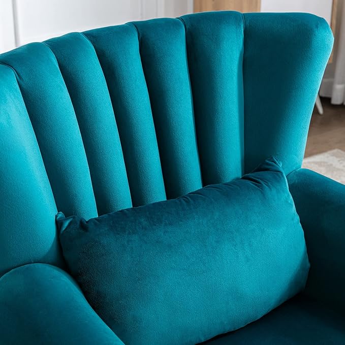 LZAREAL Accent Reading Arm Chairs Midcentury Modern Comfy Corner Sofa Chair, Wingback Waiting Room Club Chair with Tufted Back for Living Room/Bedroom/Reception Room, Velvet Teal