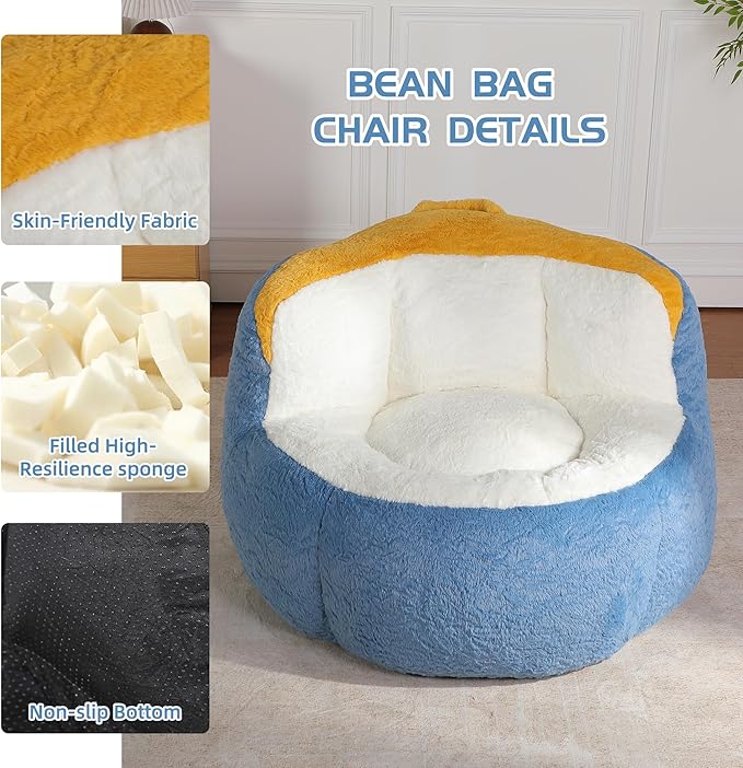 KEIKI Oversized Bean Bag Chairs, Bean Bag Couch for Adults and Kids, Large Reading Chair, Multicolor Faux Fur Floor Sofa for Reading, Playing or Relaxing