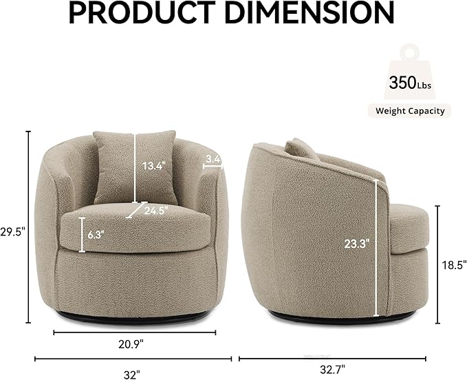 FaFaSoGoodFa Swivel Accent Chair Set, Modern Upholstered Boucle Barrel Arm Chairs with Pillow for Living Room, 360 Degree Round Swivel Sherpa Armchair with Round Base for Bedroom Club (2, Light Brown)