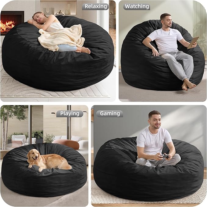 Hobestluk 5FT Bean Bag Chair Giant Bean Bag Chairs for Adults Large Bean Chairs with Removable Cover, Beanbag Chair with Filler, Adult Bean Bag Chairs for Living Room, Bedroom