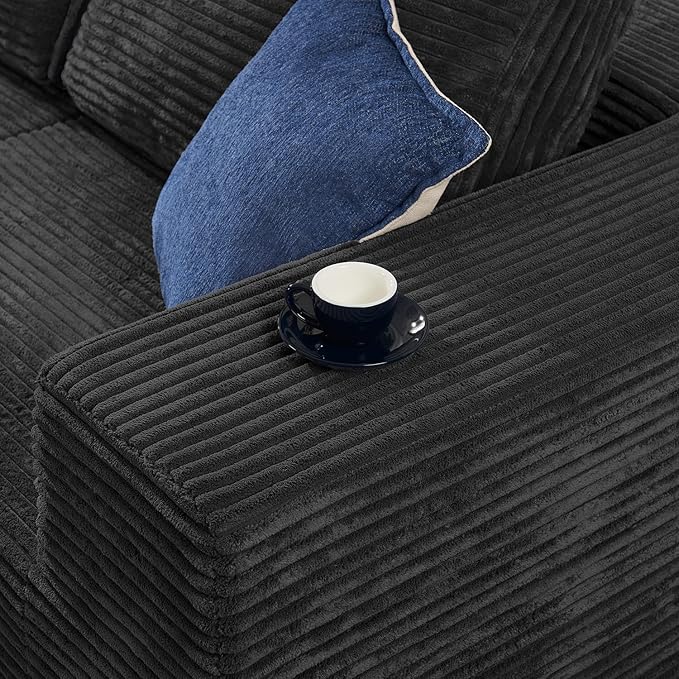 Furnify 106" 3-Seater Sofa, Cloud Modular Sofa with Certified Foam, Upholstered Floor Sofa with Deep Seat, Upholstered Sofa for Bedroom Living Room, No Assembly Required (Plush Corduroy Fabric, Black)
