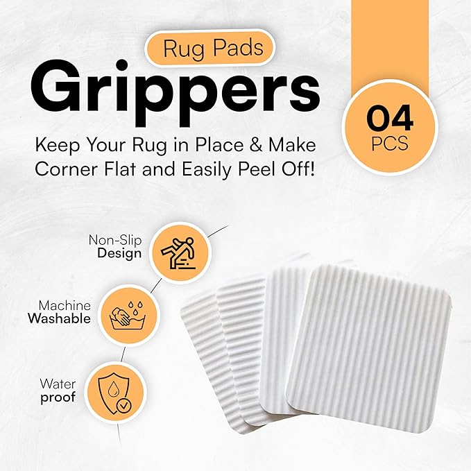 4 PCS Rug Pad Gripper for Hardwood Floors, Non Slip Rug Pads, Under Rug Carpet Tape, Keep Rugs in Place, Reusable, Washable, New Material