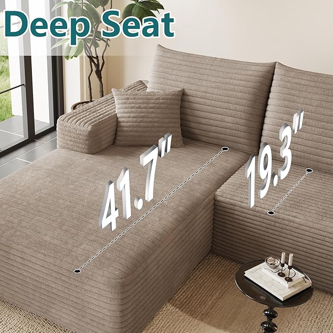 95" U-Shape Cloud Couch, Modern Modular Sectional L-Shape Sofa with Ottoman, Corduroy Upholstered Couches Deep Seat Sleeper Chaise Longue for Living Room, No Assembly Required(Camel, Left Facing)