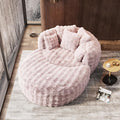 Oversized Chaise Lounge Chair Indoor with Ottoman 55" W x 75" L Round Reading Chair Plush Faux Fur Corduroy Cloud Circle Boneless Chair with 5 Pillows for Living Room - Pink
