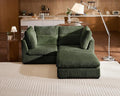 Oversized Modular Sofa, Extra Deep Cloud Corduroy Sectional Couch with Ottoman Chaise, Fluffy Chenille Loveseat L Sofa for Living Room, Villa (Loveseat+Ottoman, Corduroy Green)