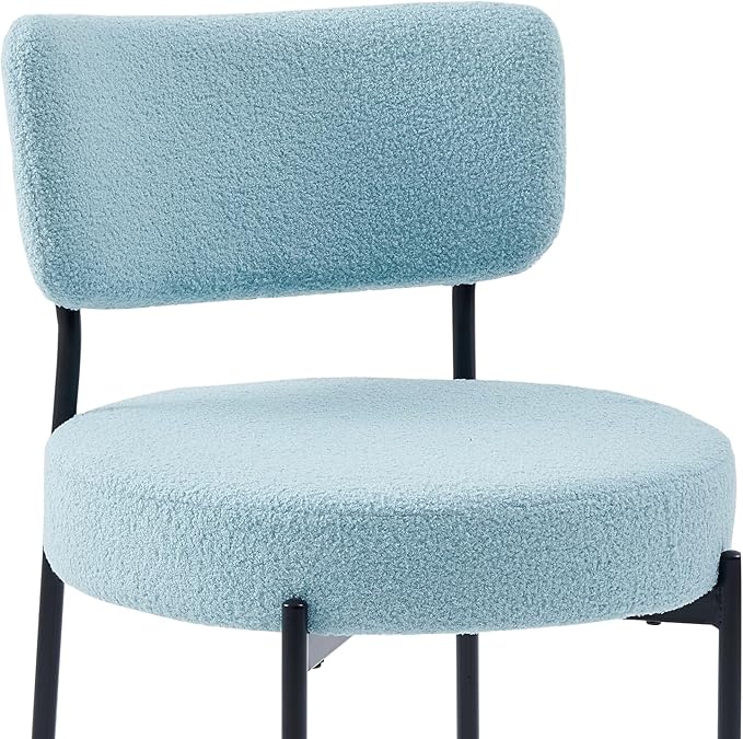 Stabrech Blue Boucle Dining Chairs Set of 2, Upholstered Dinner Chair with Metal Frame, Dining Room Chairs with Padded Seat, Round Modern Seating for Living Room
