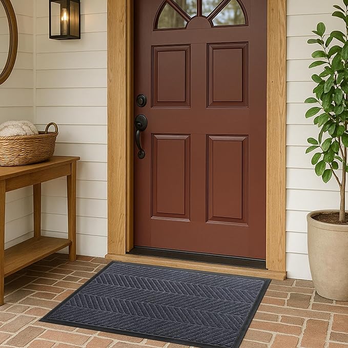 XADP Front Door Mat 36"x24" Indoors Outdoors Welcome Mats, Waterproof Non-Slip Rubber Backing Heavy Duty Doormat Outside Entrance, Low Profile Entryway Rugs Floor Mat for Patio, Pattern A Grey