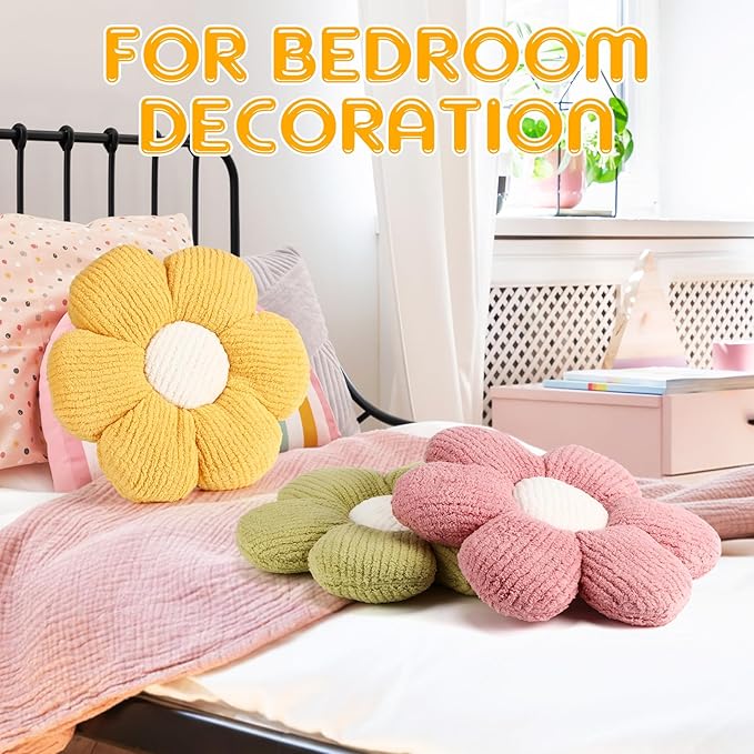 Coume 6 Pcs Flower Floor Pillows, Daisy Throw Pillows 16 Inch Flower Seating Cushions for Back to School Reading Classroom Sofa Couch Bed Decor (White, Pink, Purple, Yellow Green, Dark Green)