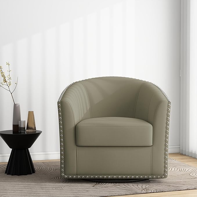 DREAMSIDEA Swivel Barrel Accent Chair, Modern Round Small Reading Armchair for Living Room Bedroom (Light Camel, Set of 1)