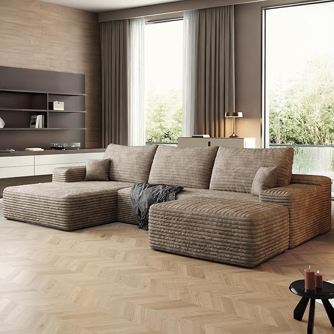 AUGOP 108" Sectional Couches for Living Room Modern Modular Sofa with L-Shape Couchs Upholstered Boneless Couch Deep Seat Sectional Couch with Chaise (Camel, Left Facing Chaise+2Seaters+1Ottoman)