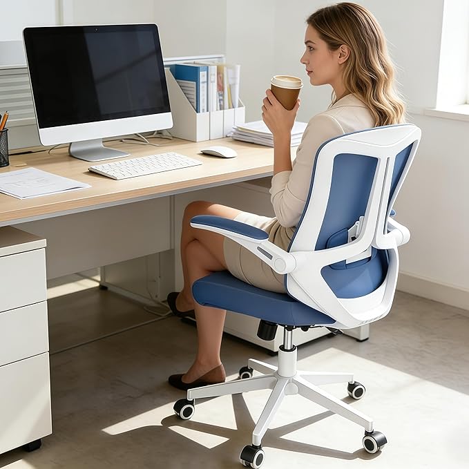Ergonomic Office Chair - 400LB Comfy Desk Chairs with Lumbar Back Support, Mesh Computer Chairs with Wheels and Arms for Home Office, Study (Blue-Without Headrest)