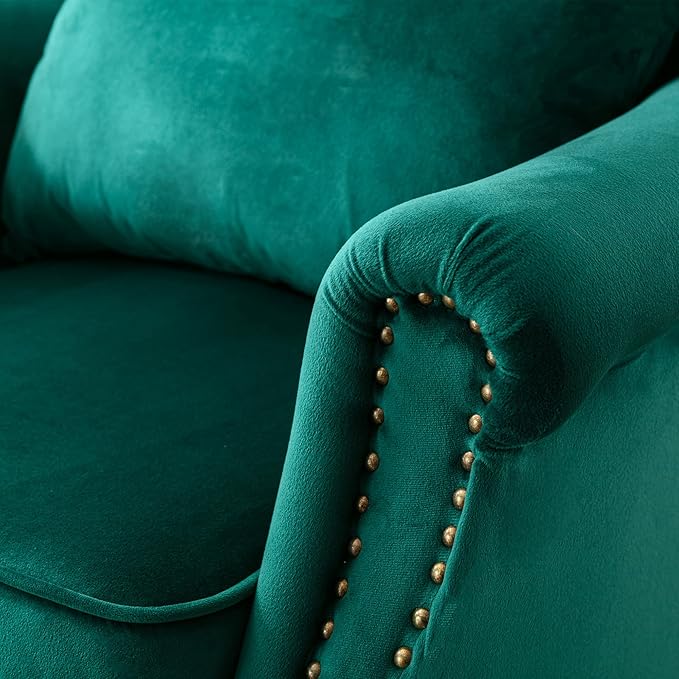 chairus Mid-Century Modern Accent Chairs Set of 2 Comfy Sofa Chairs Channel Back Armchairs with Small Pillow for Living Roon Bedroom Club - Velvet, Green