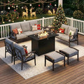 FansaFurn 8-Pieces Outdoor Patio Furniture Set with 43" Fire Pit Table, Metal Outdoor Sectional Furniture with Cushions, Outdoor Conversation Set for Garden, Balcony, Deck, Backyard, Grey