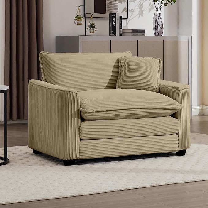 Aoowow Corduroy Large Armchair,Modern Oversized Single Sofa Chair with Throw Pillow,Deep Single Seat Cloud Sofas Couches for Living Room,Tufted Oversized Accent Arm Chair (Tan, Sofa Chair)