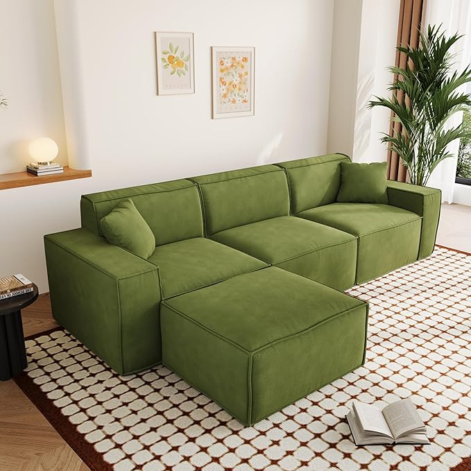 110"Cloud Sectional Couch, Chenille Boneless Couch L Shaped with Deep Seats & Wide Armrests, Convertible Modular Sectional Sofa Memory Foam Compression Floor Sofa for Living Room, No Assembly Required