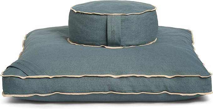Meditation Cushion Set by renoo - Durable Comfortable Organic Cotton, Linen, Hemp - Modern Zafu Zabuton - Buckwheat Kapok Filled Floor Pillow Yoga Bolster in 15 Colors Washable Cover