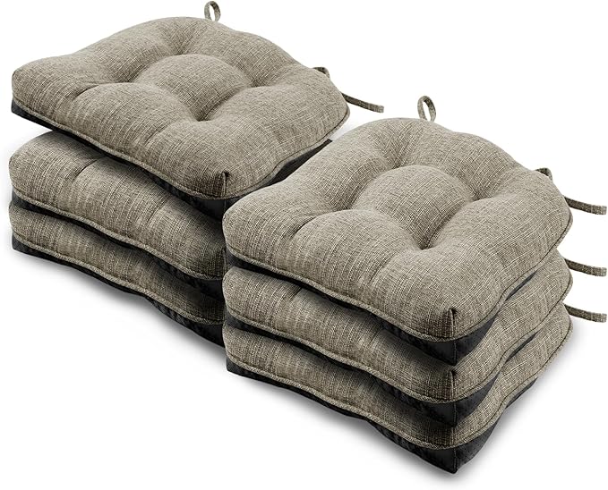 Basic Beyond Chair Cushions for Dining Chairs 6 Pack, Chair Cushion with Ties and Non Slip Backing, 15.5 x 15.5 inches Tufted Chair Pads for Dining Chairs, Khaki